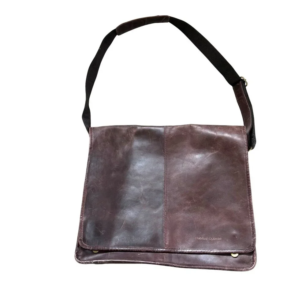 Habitual Optimist Men's Messenger Bag Brown Leather Adjustable Strap School